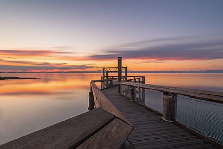 Wooden pier in Lignano Sabbiadoro, Adriatic coast, Friuli Venezia Giulia, Italy, Europe